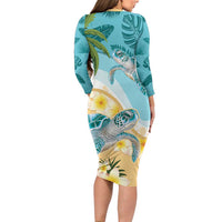 Cayman Islands Long Sleeve Bodycon Dress Sea Turtle Plumeria Tropical Vibes