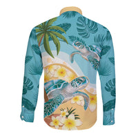 Cayman Islands Long Sleeve Button Shirt Sea Turtle Plumeria Tropical Vibes