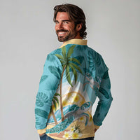 Cayman Islands Long Sleeve Polo Shirt Sea Turtle Plumeria Tropical Vibes