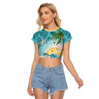 Cayman Islands Raglan Cropped T Shirt Sea Turtle Plumeria Tropical Vibes
