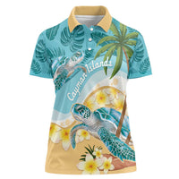Cayman Islands Women Polo Shirt Sea Turtle Plumeria Tropical Vibes