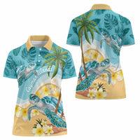 Cayman Islands Women Polo Shirt Sea Turtle Plumeria Tropical Vibes