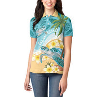 Cayman Islands Women Polo Shirt Sea Turtle Plumeria Tropical Vibes