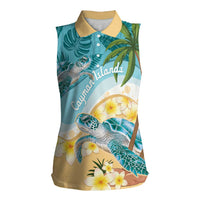 Cayman Islands Women Sleeveless Polo Shirt Sea Turtle Plumeria Tropical Vibes