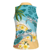 Cayman Islands Women Sleeveless Polo Shirt Sea Turtle Plumeria Tropical Vibes