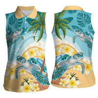 Cayman Islands Women Sleeveless Polo Shirt Sea Turtle Plumeria Tropical Vibes