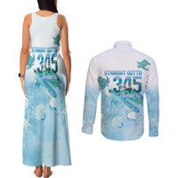 Cayman Islands 345 Couples Matching Tank Maxi Dress and Long Sleeve Button Shirt Sea Turtle Watercolor Style