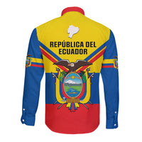 Ecuador Long Sleeve Button Shirt Ecuadorian Coat Of Arms Yellow Version - Wonder Print Shop