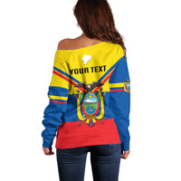 Personalised Ecuador Off Shoulder Sweater Ecuadorian Coat Of Arms Yellow Version - Wonder Print Shop