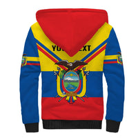 Sherpa hoodie back with crest graphic, 'YOUR NEXT' text, red hood and black hem