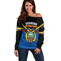 Ecuador Off Shoulder Sweater Ecuadorian Coat Of Arms Black Version - Wonder Print Shop
