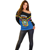 Ecuador Off Shoulder Sweater Ecuadorian Coat Of Arms Black Version - Wonder Print Shop