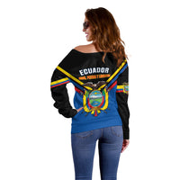 Ecuador Off Shoulder Sweater Ecuadorian Coat Of Arms Black Version - Wonder Print Shop