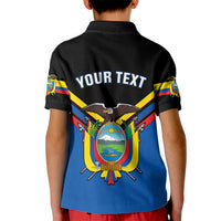Kids black polo shirt, back shows 'YOUR TEXT' over Ecuador crest and shield