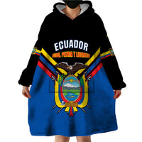 Personalised Ecuador Wearable Blanket Hoodie Ecuadorian Coat Of Arms Black Version - Wonder Print Shop