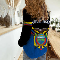 Personalised Ecuador Women Casual Shirt Ecuadorian Coat Of Arms Black Version - Wonder Print Shop