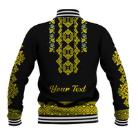 Personalised Ukraine Baseball Jacket Black Ukrainian Folk Pattern - Wonder Print Shop