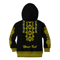 Personalised Ukraine Kid Hoodie Black Ukrainian Folk Pattern - Wonder Print Shop