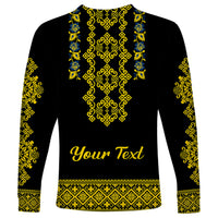 Personalised Ukraine Long Sleeve Shirt Black Ukrainian Folk Pattern - Wonder Print Shop