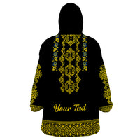 Personalised Ukraine Wearable Blanket Hoodie Black Ukrainian Folk Pattern - Wonder Print Shop