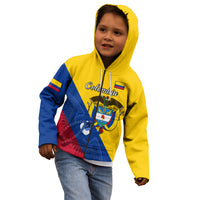 Personalised Colombia Kid Hoodie Colombian Coat Of Arms With Andean Condor - Wonder Print Shop