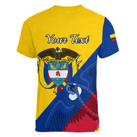 Personalised Colombia Women V Neck T Shirt Colombian Coat Of Arms With Andean Condor - Wonder Print Shop