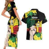 Benin National Day Couples Matching Short Sleeve Bodycon Dress and Hawaiian Shirt Happy 64th Independence Anniversary Yellow Allamanda - Wonder Print Shop