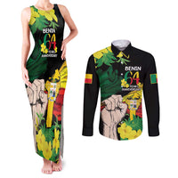 Benin National Day Couples Matching Tank Maxi Dress and Long Sleeve Button Shirt Happy 64th Independence Anniversary Yellow Allamanda - Wonder Print Shop