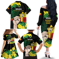 Benin National Day Family Matching Off The Shoulder Long Sleeve Dress and Hawaiian Shirt Happy 64th Independence Anniversary Yellow Allamanda - Wonder Print Shop