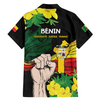 Benin National Day Family Matching Off The Shoulder Long Sleeve Dress and Hawaiian Shirt Happy 64th Independence Anniversary Yellow Allamanda - Wonder Print Shop