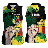 Benin National Day Women Sleeveless Polo Shirt Happy 64th Independence Anniversary Yellow Allamanda - Wonder Print Shop
