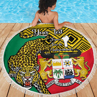 Personalised Benin National Day Beach Blanket Coat Of Arms With Leopard African Pattern - Wonder Print Shop