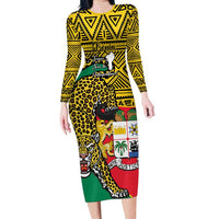 Personalised Benin National Day Long Sleeve Bodycon Dress Coat Of Arms With Leopard African Pattern LT14