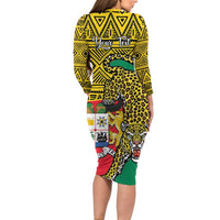Personalised Benin National Day Long Sleeve Bodycon Dress Coat Of Arms With Leopard African Pattern LT14