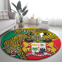 Personalised Benin National Day Round Carpet Coat Of Arms With Leopard African Pattern