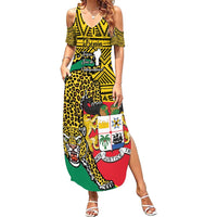 Personalised Benin National Day Summer Maxi Dress Coat Of Arms With Leopard African Pattern - Wonder Print Shop
