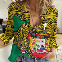 Personalised Benin National Day Women Casual Shirt Coat Of Arms With Leopard African Pattern - Wonder Print Shop