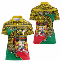 Personalised Benin National Day Women Polo Shirt Coat Of Arms With Leopard African Pattern - Wonder Print Shop