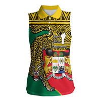 Personalised Benin National Day Women Sleeveless Polo Shirt Coat Of Arms With Leopard African Pattern - Wonder Print Shop