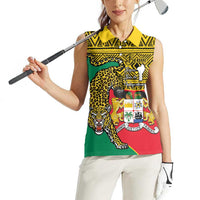 Personalised Benin National Day Women Sleeveless Polo Shirt Coat Of Arms With Leopard African Pattern - Wonder Print Shop