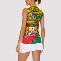 Personalised Benin National Day Women Sleeveless Polo Shirt Coat Of Arms With Leopard African Pattern - Wonder Print Shop