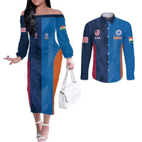Custom USA and India Cricket Couples Matching Off The Shoulder Long Sleeve Dress and Long Sleeve Button Shirt 2024 Together Dynamic Style