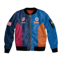 Custom USA and India Cricket Sleeve Zip Bomber Jacket 2024 Together Dynamic Style - Wonder Print Shop