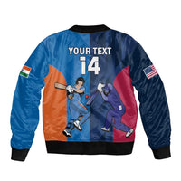 Custom USA and India Cricket Sleeve Zip Bomber Jacket 2024 Together Dynamic Style - Wonder Print Shop