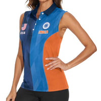 Custom USA and India Cricket Women Sleeveless Polo Shirt 2024 Together Dynamic Style - Wonder Print Shop