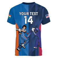 Custom USA and India Cricket Women V-Neck T-Shirt 2024 Together Dynamic Style - Wonder Print Shop