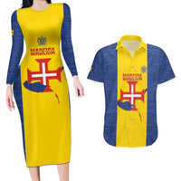 Maderia Day Couples Matching Long Sleeve Bodycon Dress and Hawaiian Shirt Pearl of the Atlantic Flag Style - Wonder Print Shop