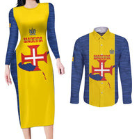 Maderia Day Couples Matching Long Sleeve Bodycon Dress and Long Sleeve Button Shirt Pearl of the Atlantic Flag Style - Wonder Print Shop