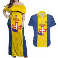 Maderia Day Couples Matching Off Shoulder Maxi Dress and Hawaiian Shirt Pearl of the Atlantic Flag Style - Wonder Print Shop