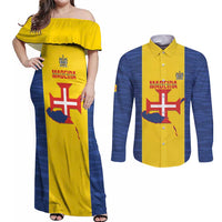 Maderia Day Couples Matching Off Shoulder Maxi Dress and Long Sleeve Button Shirt Pearl of the Atlantic Flag Style - Wonder Print Shop